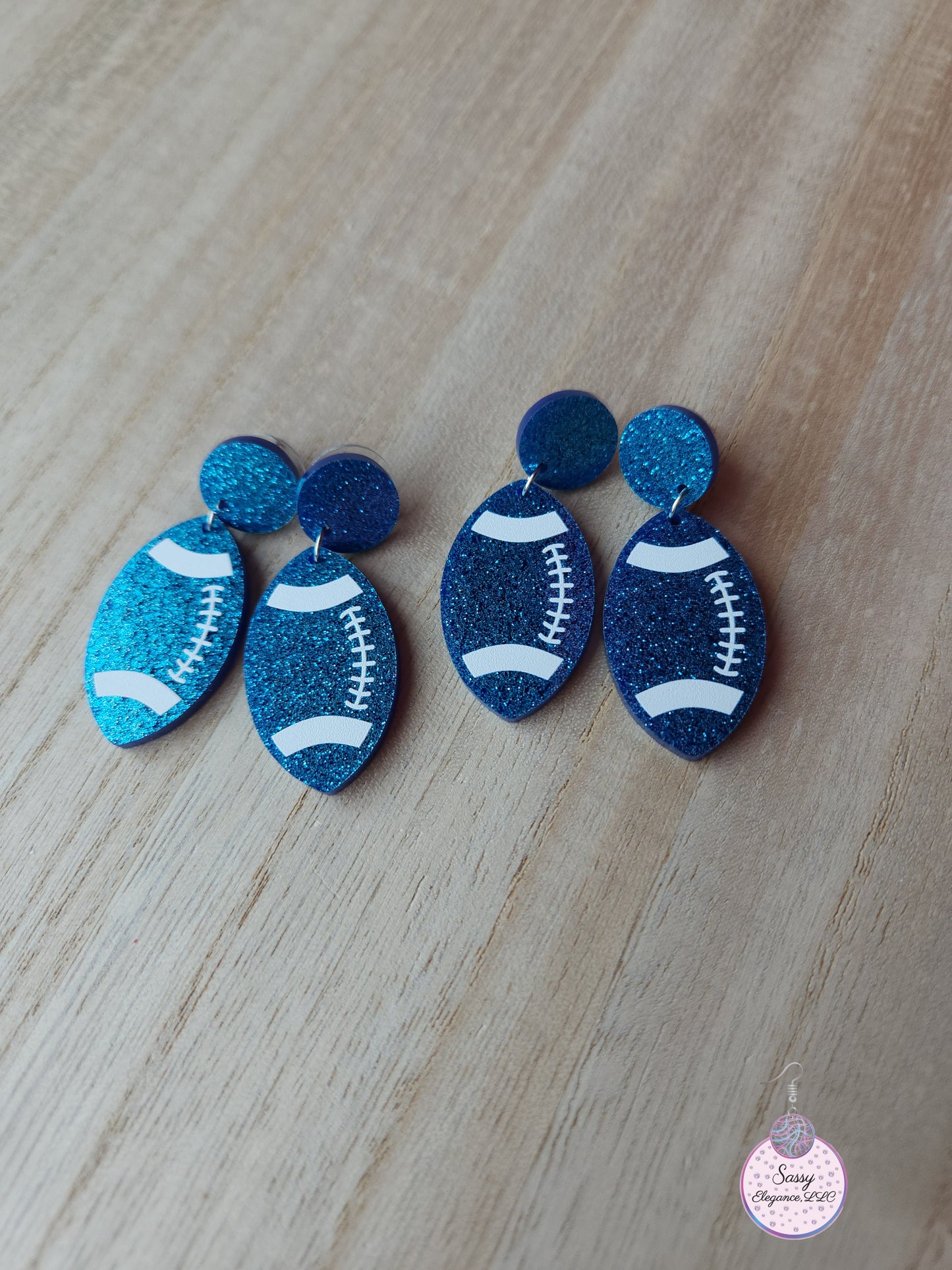 Footballs - Blue Glitter Dangle