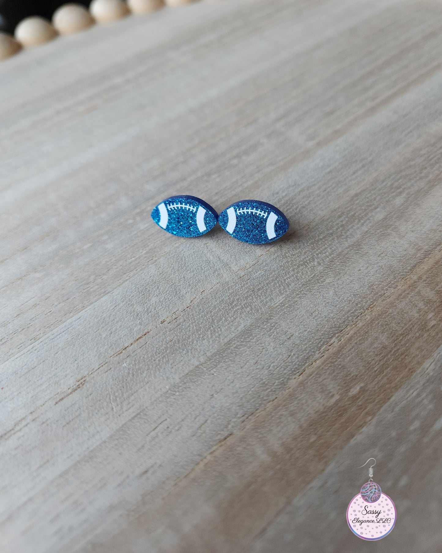 Footballs - Blue Glitter Stud