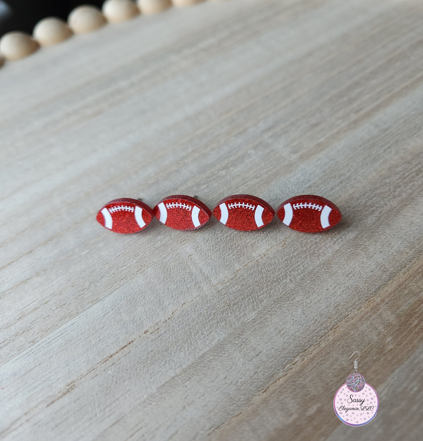Footballs - Red Glitter Stud