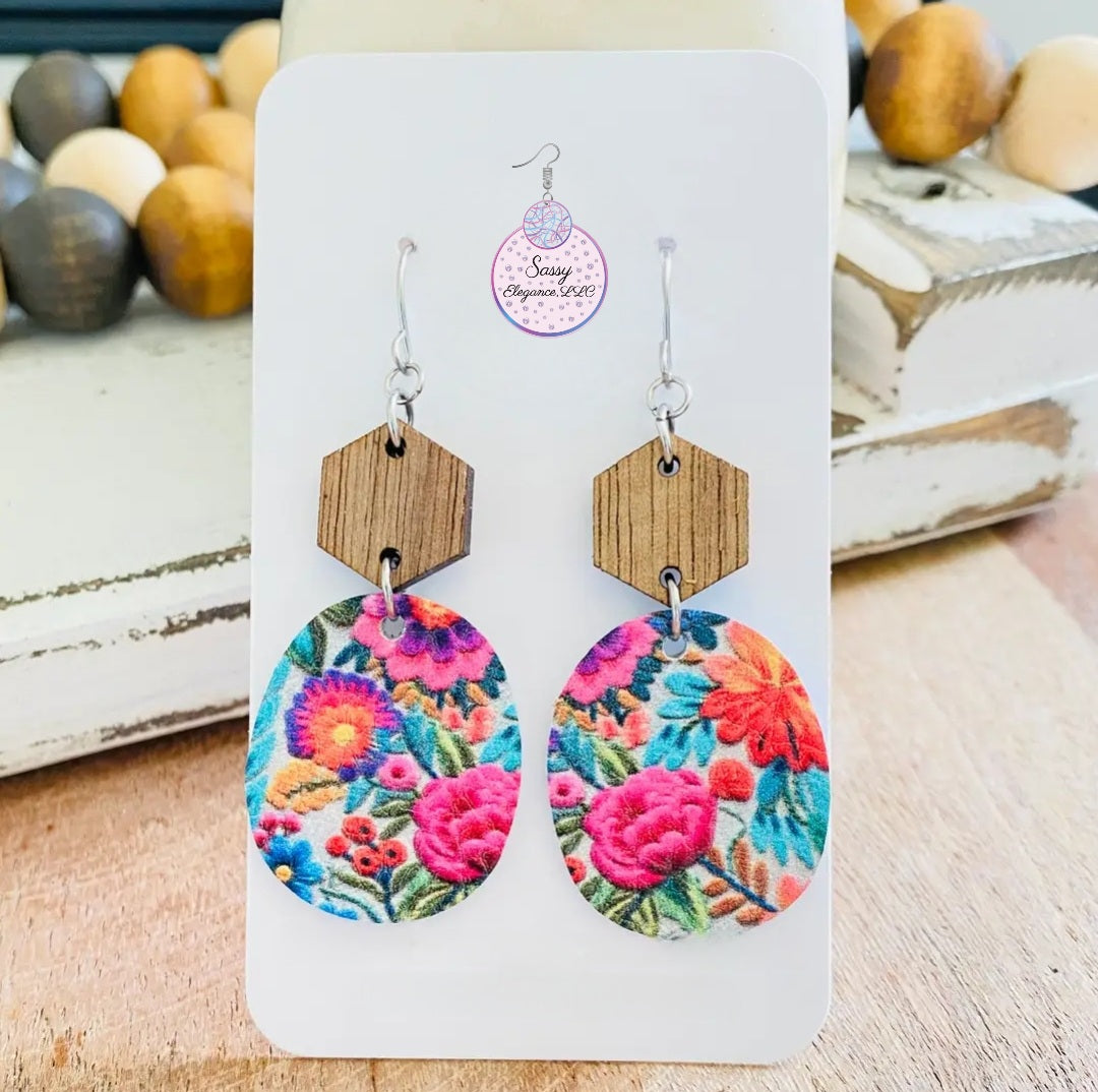 Bright Flowers with Walnut Wood