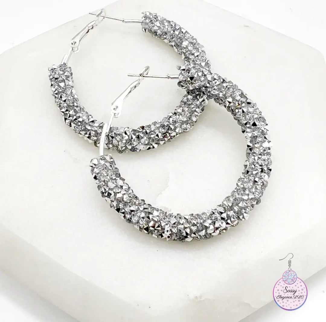 Silver Glitter Hoops