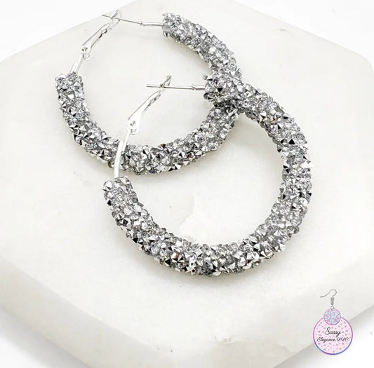 Silver Glitter Hoops